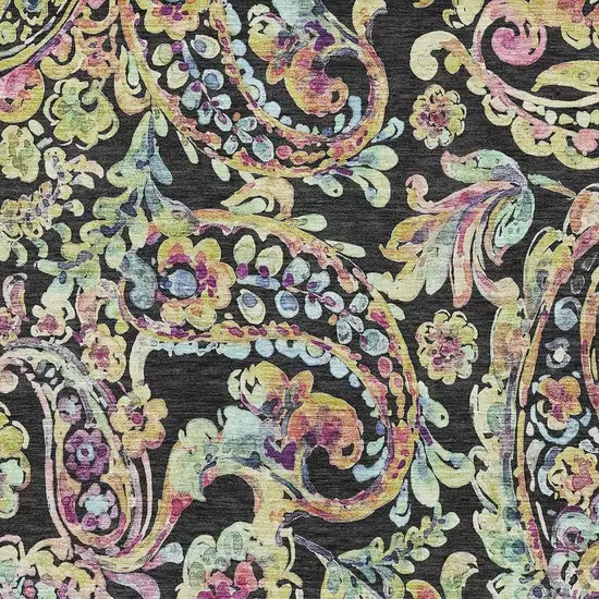 Black Blue And Pink Paisley Washable Area Rug With UV Protection Photo 3