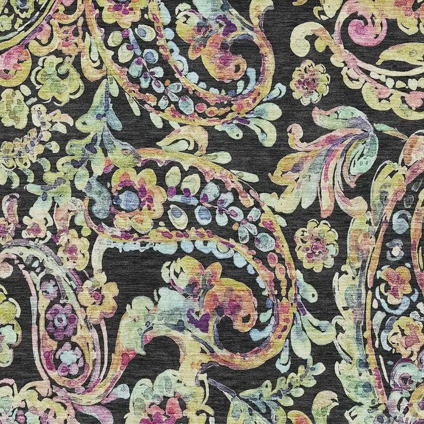 Black Blue And Pink Paisley Washable Area Rug With UV Protection Photo 3