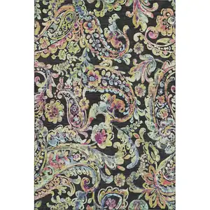 Photo of Black Blue And Pink Paisley Washable Area Rug With UV Protection