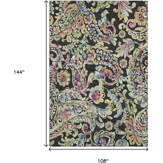 Black Blue And Pink Paisley Washable Area Rug With UV Protection Photo 3