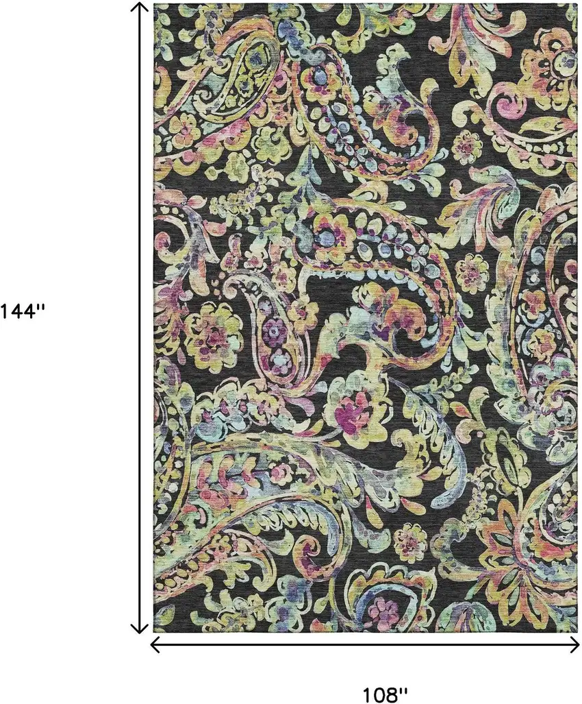Black Blue And Pink Paisley Washable Area Rug With UV Protection Photo 3