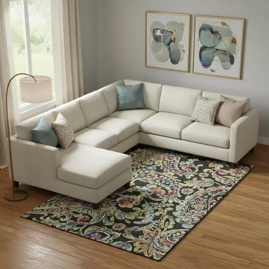 Black Blue And Pink Paisley Washable Area Rug With UV Protection Photo 1