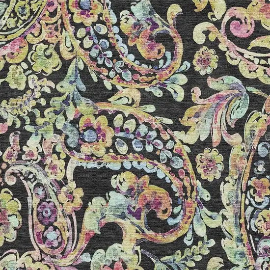 Black Blue And Pink Paisley Washable Area Rug With UV Protection Photo 3