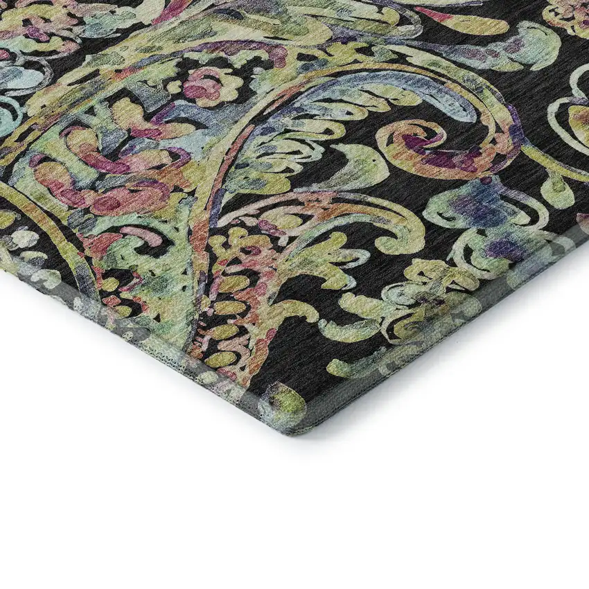 Black Blue And Pink Paisley Washable Area Rug With UV Protection Photo 8
