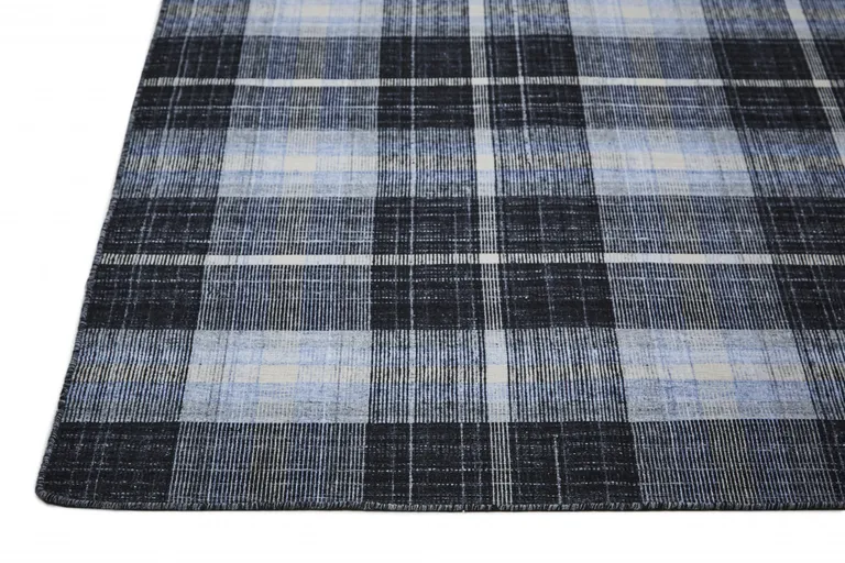 Black Blue And White Abstract Hand Woven Stain Resistant Area Rug Photo 5