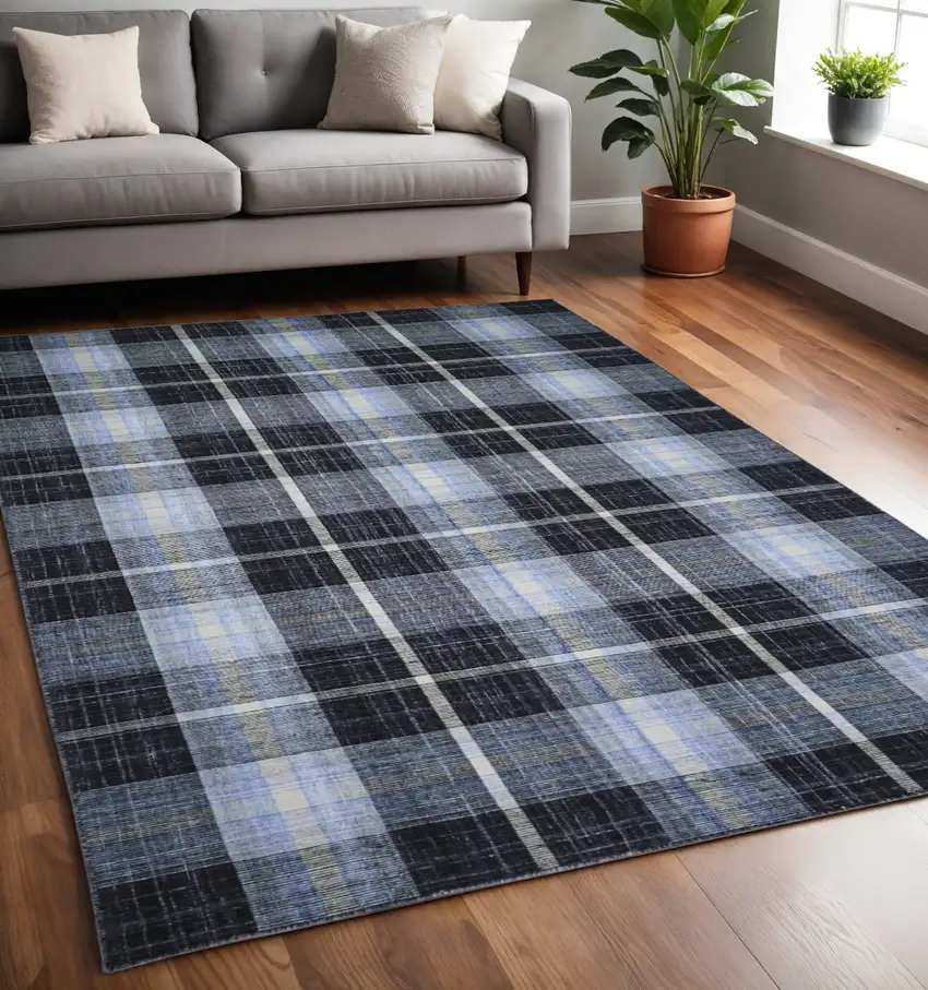 Black and Blue Abstract Hand Woven Area Rug Photo 1