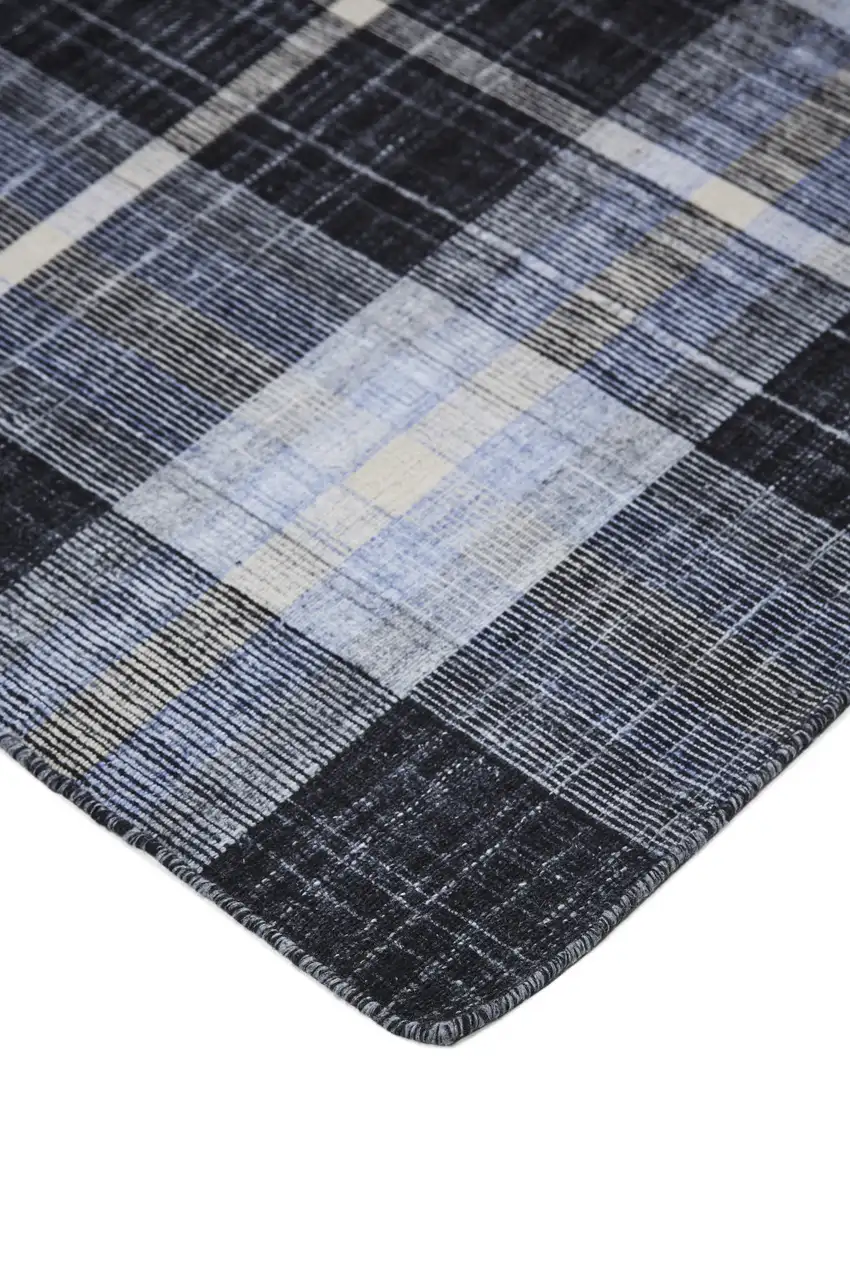 Black Blue And White Abstract Hand Woven Stain Resistant Area Rug Photo 3