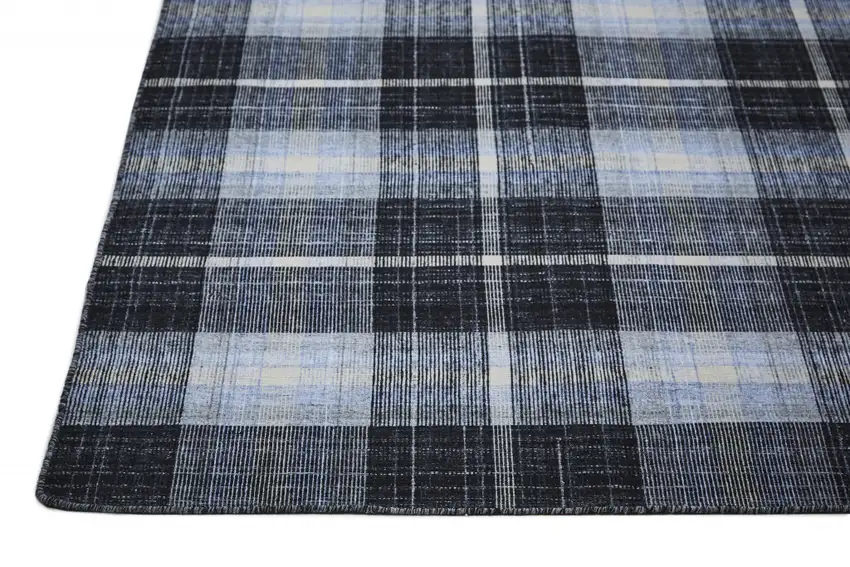 Black Blue And White Abstract Hand Woven Stain Resistant Area Rug Photo 6