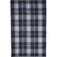 Photo of Black Blue And White Abstract Hand Woven Stain Resistant Area Rug