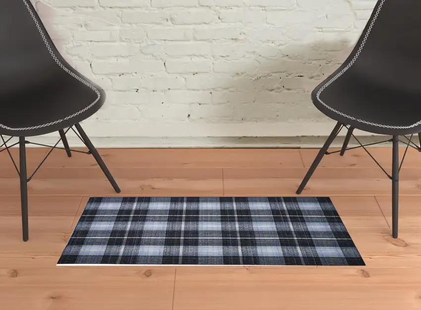 Black Blue And White Abstract Hand Woven Stain Resistant Area Rug Photo 2