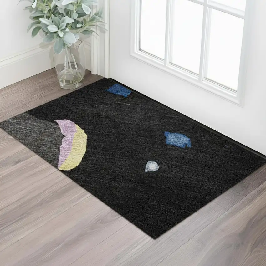 Black Blue Yellow And Pink Abstract Washable Area Rug With UV Protection Photo 2