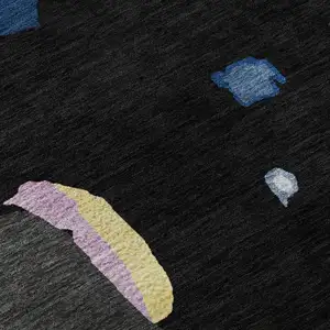 Photo of Black Blue Yellow And Pink Abstract Washable Area Rug With UV Protection