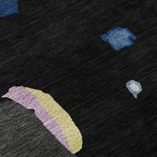 Black Blue Yellow And Pink Abstract Washable Area Rug With UV Protection Photo 1