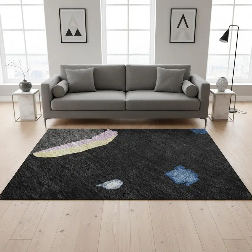 Black Blue Yellow And Pink Abstract Washable Area Rug With UV Protection Photo 2