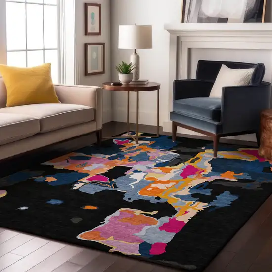 Black Blue Yellow And Pink Abstract Washable Area Rug With UV Protection Photo 4