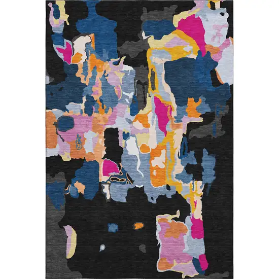 Black Blue Yellow And Pink Abstract Washable Area Rug With UV Protection Photo 6
