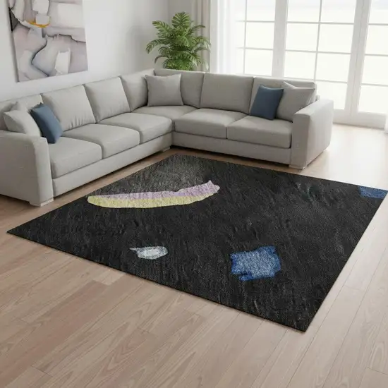 Black Blue Yellow And Pink Abstract Washable Area Rug With UV Protection Photo 2