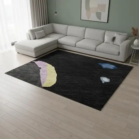 Black Blue Yellow And Pink Abstract Washable Area Rug With UV Protection Photo 2