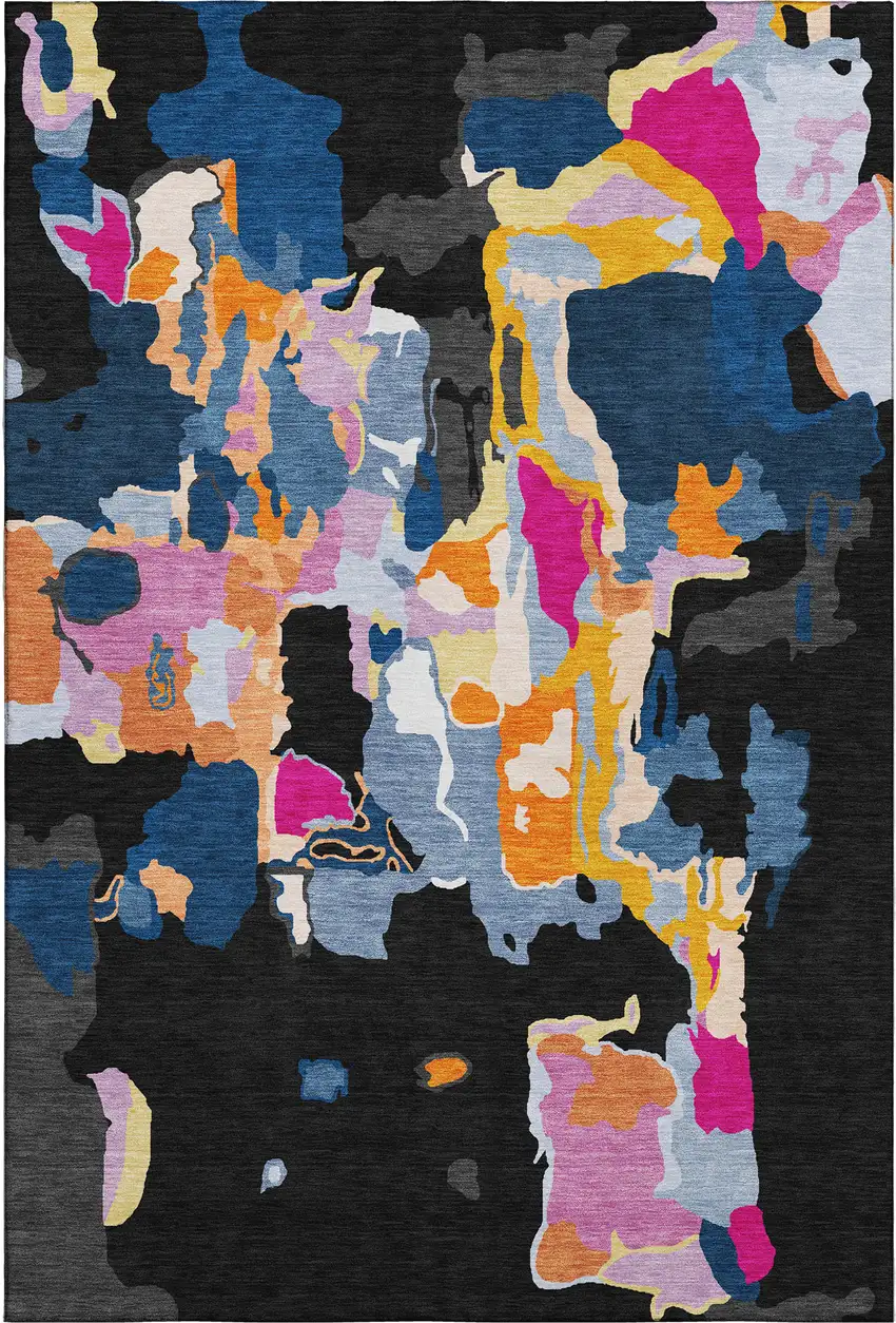 Black Blue Yellow And Pink Abstract Washable Area Rug With UV Protection Photo 5