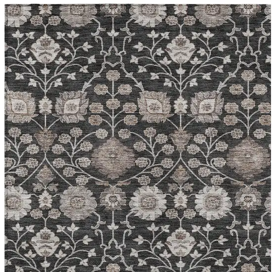 Black Brown And Beige Floral Washable Indoor Outdoor Area Rug Photo 5