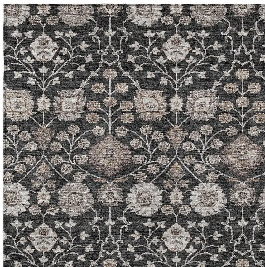 Black Brown And Beige Floral Washable Indoor Outdoor Area Rug Photo 5