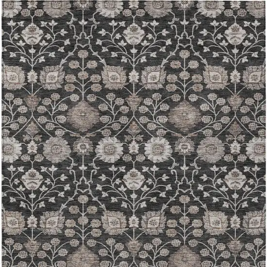 Black Brown And Beige Floral Washable Indoor Outdoor Area Rug Photo 6