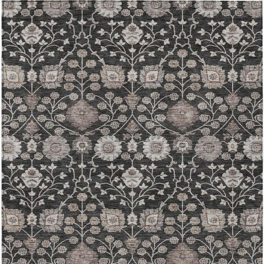 Black Brown And Beige Floral Washable Indoor Outdoor Area Rug Photo 6