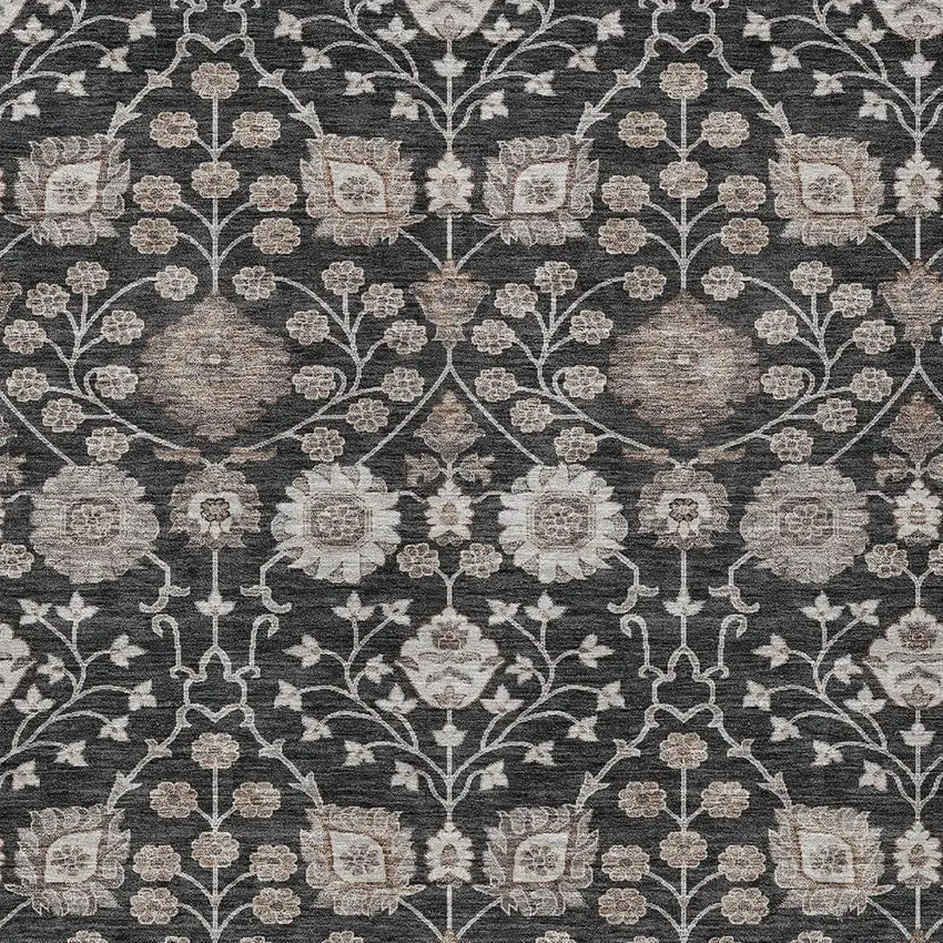 Black Brown And Beige Floral Washable Indoor Outdoor Area Rug Photo 5
