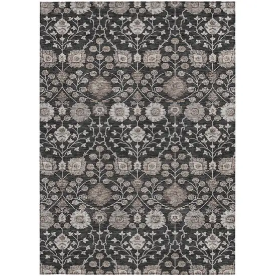 Black Brown And Beige Floral Washable Indoor Outdoor Area Rug Photo 6