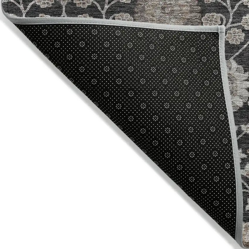 Black Brown And Beige Floral Washable Indoor Outdoor Area Rug Photo 3