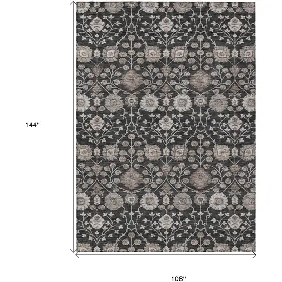 Black Brown And Beige Floral Washable Indoor Outdoor Area Rug Photo 7