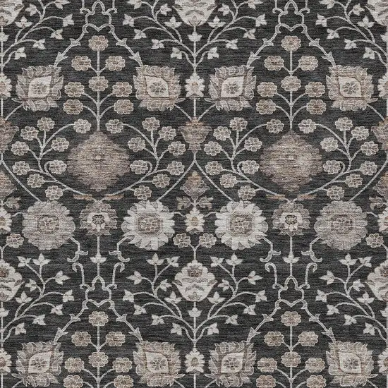 Black Brown And Beige Floral Washable Indoor Outdoor Area Rug Photo 5