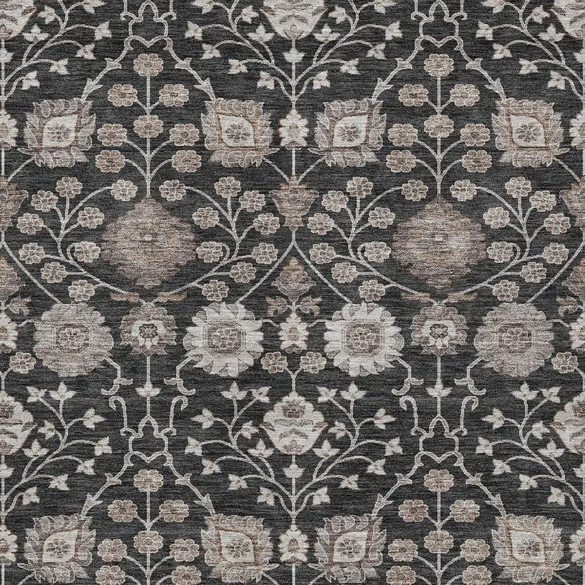 Black Brown And Beige Floral Washable Indoor Outdoor Area Rug Photo 5
