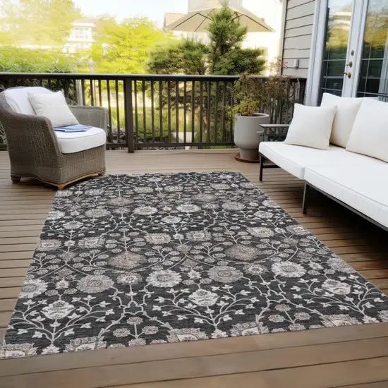 Black Brown And Beige Floral Washable Indoor Outdoor Area Rug Photo 9