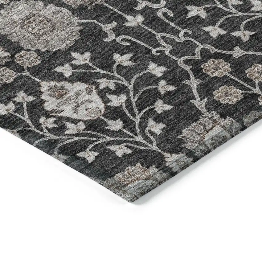 Black Brown And Beige Floral Washable Indoor Outdoor Area Rug Photo 4