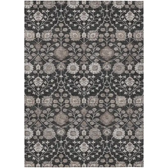Black Brown And Beige Floral Washable Indoor Outdoor Area Rug Photo 2