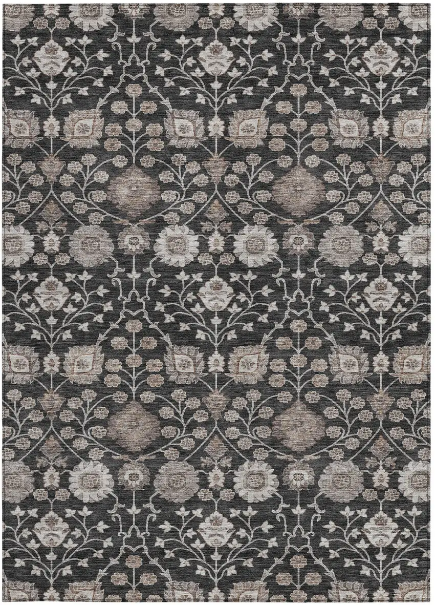 Black Brown And Beige Floral Washable Indoor Outdoor Area Rug Photo 5