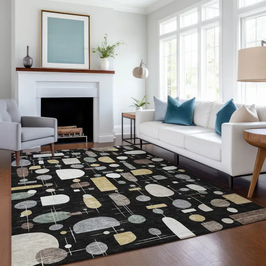 Black Brown And Gray Geometric Washable Indoor Outdoor Area Rug Photo 6