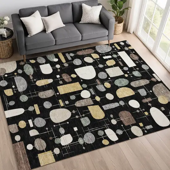 Black Brown And Gray Geometric Washable Indoor Outdoor Area Rug Photo 5