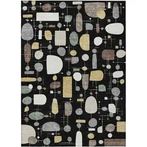 Photo of Black Brown And Gray Geometric Washable Indoor Outdoor Area Rug
