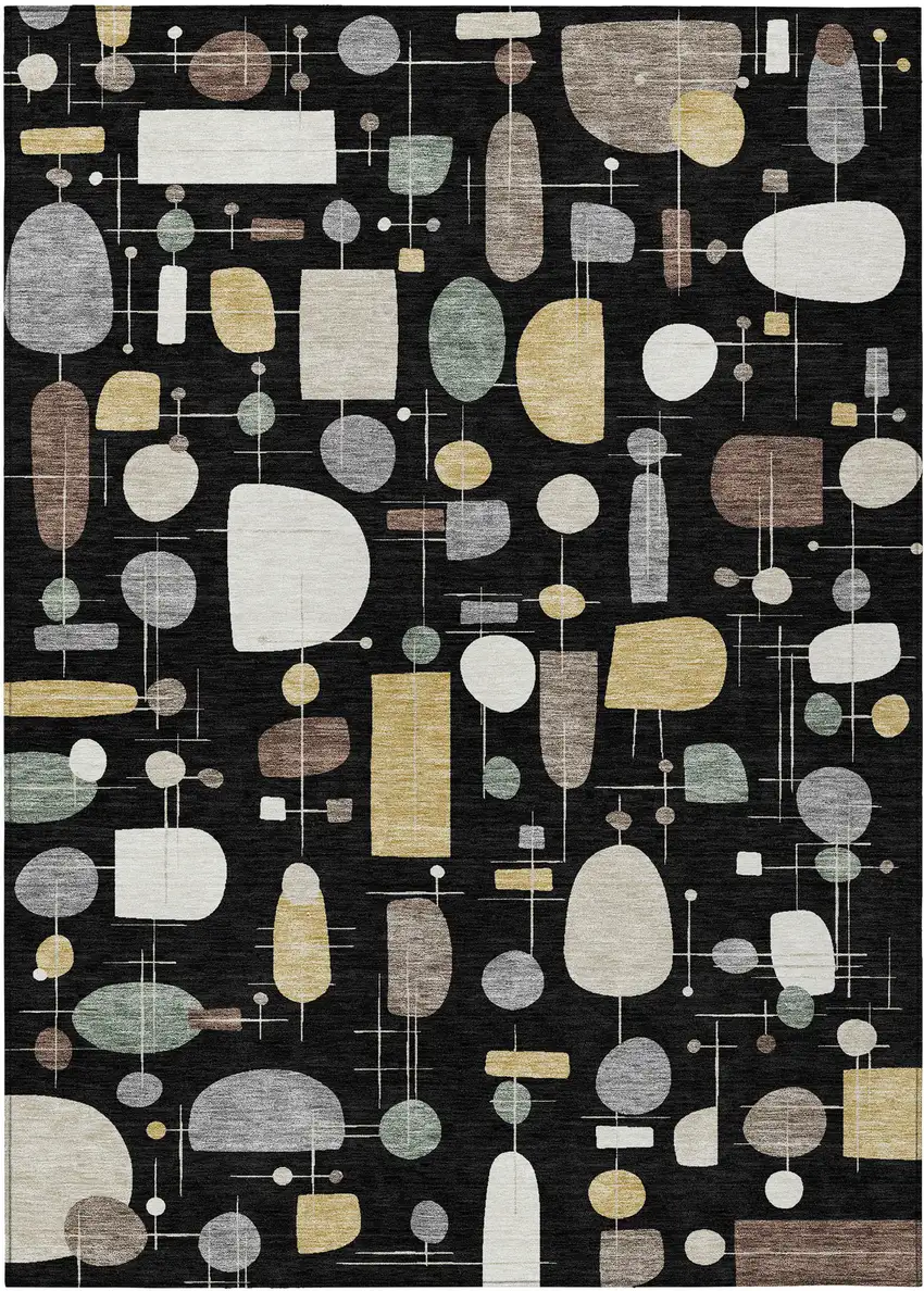 Black Brown And Gray Geometric Washable Indoor Outdoor Area Rug Photo 1