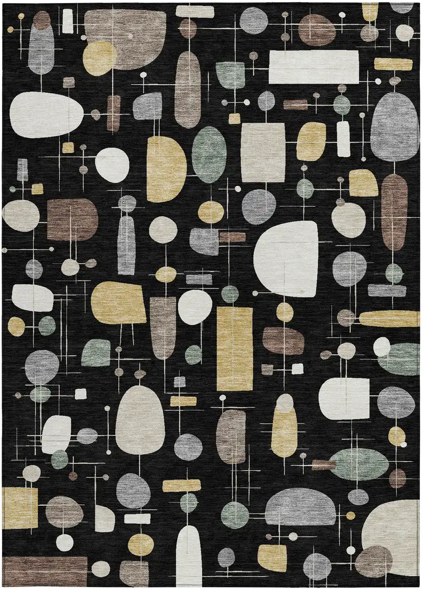 Black Brown And Gray Geometric Washable Indoor Outdoor Area Rug Photo 3