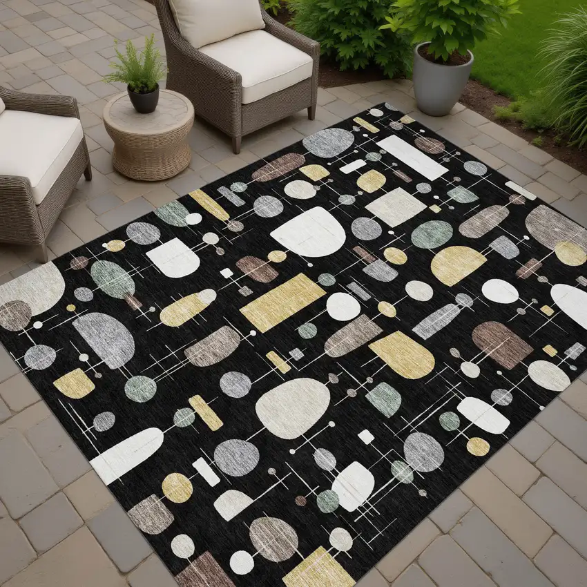 Black Brown And Gray Geometric Washable Indoor Outdoor Area Rug Photo 7
