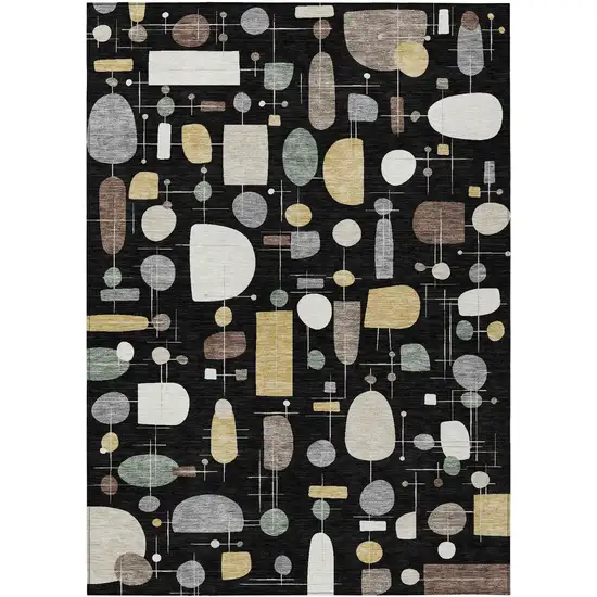 Black Brown And Gray Geometric Washable Indoor Outdoor Area Rug Photo 1