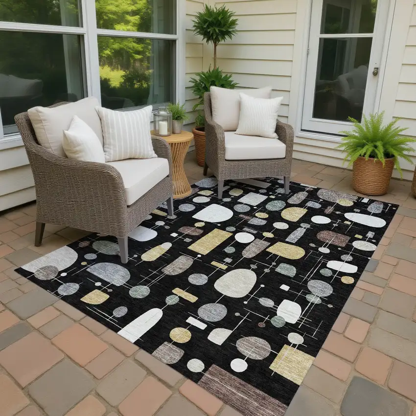 Black Brown And Gray Geometric Washable Indoor Outdoor Area Rug Photo 4