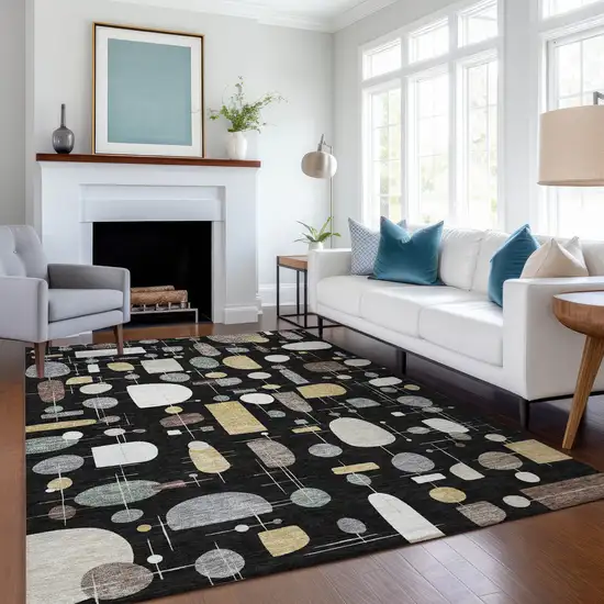 Black Brown And Gray Geometric Washable Indoor Outdoor Area Rug Photo 6