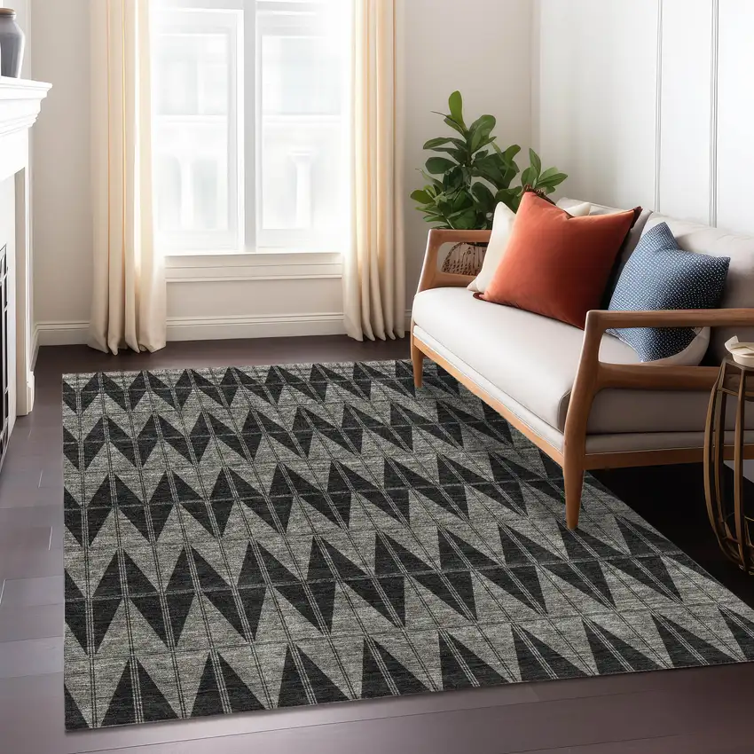 Black Brown And Gray Geometric Washable Indoor Outdoor Area Rug Photo 6