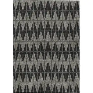 Photo of Black Brown And Gray Geometric Washable Indoor Outdoor Area Rug