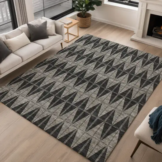 Black Brown And Gray Geometric Washable Indoor Outdoor Area Rug Photo 5