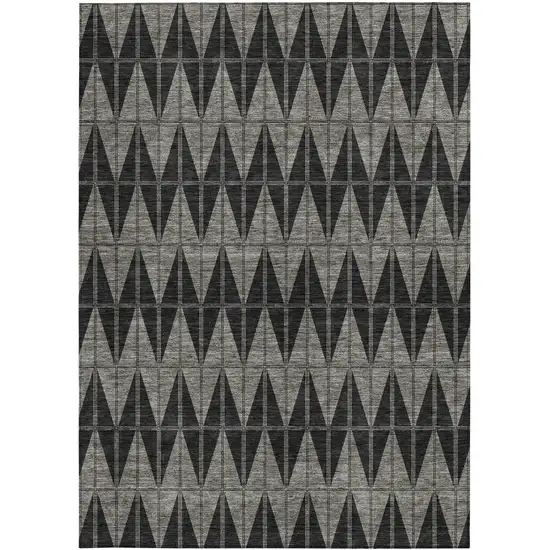 Black Brown And Gray Geometric Washable Indoor Outdoor Area Rug Photo 2